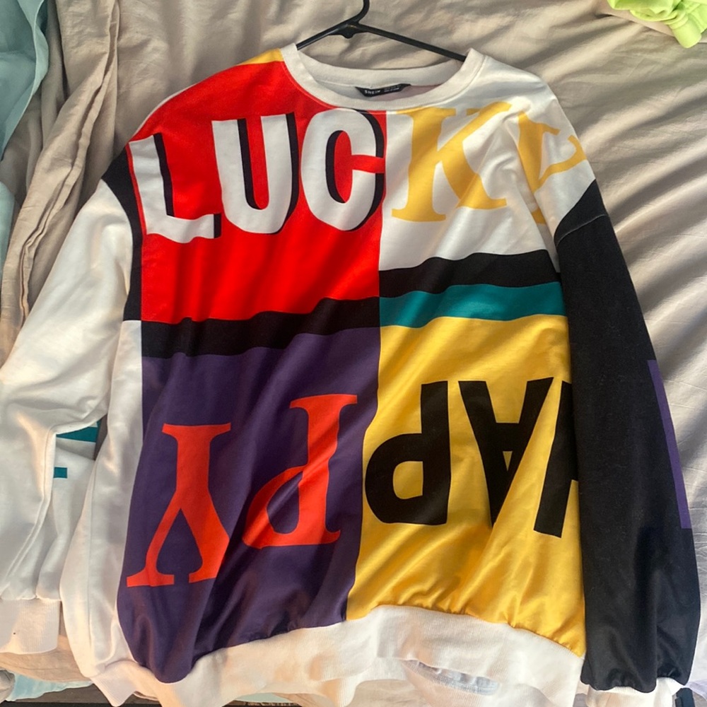 Lucky Happy long sleeve colorful crew neck